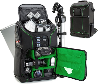 USA GEAR DSLR Camera Backpack Case (Green) - Waterproof Camera Bag
