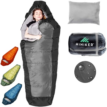 HiHiker Mummy Bag + Travel Pillow w/Compact Compression Sack Sleeping Bags on a Budget
